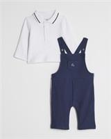 River Island Baby Boys Dungaree Outfit Set Navy 2 Piece Long Sleeve Collared - 3-6 Months Regular