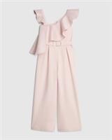 River Island Girls Jumpsuit Pink Asymmetric Frill Sleeveless Back Zip Outfit - 9-10 Years Regular