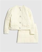 River Island Girls Jacket & Skirt Set White Quilted 2 Piece Crew Neck Buttoned - 7-8 Years Regular