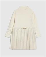 River Island Mini Girls Dress Cream Faux Leather Pleated High Neck Long Sleeve - 4-5 Years Regular