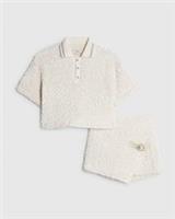 River Island Girls Polo Top & Skort Set Cream Sequin Textured 2 Piece Collared - 11-12 Years Regular