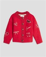 River Island Mini Girls Cardigan Nephthys Red Doodle Crew Neck Button Jumper Top - 3-4 Years Regular