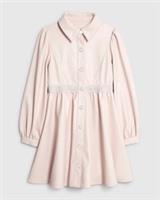River Island Girls Shirt Dress Pink Faux Leather Collared Long Sleeve Stud Press - 11 Years Regular