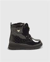 River Island Mini Girls Boots Black Patent Monogram Cleated Sole Size Zip Shoes