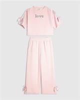 River Island Girls T-Shirt & Joggers Set Pink Love Bow 2 Piece Crew Neck - 9-10 Years Regular