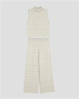 River Island Girls Top & Trousers Set Beige Monogram Wide Leg 2 Piece High Neck - 11-12 Years Regular