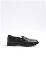 River Island Boys Loafers Shoes Black Snaffle Detail Slip On Round Toe Flats