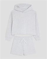 River Island Girls Hoodie & Shorts Set Grey Embroidered RI Graphic 2 Piece - 5-6 Years Regular