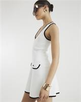 River Island Womens Mini Shift Dress White Knit Ribbed V-Neck Sleeveless - 14 Regular