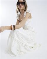 River Island Womens Midi Dress Cream Sleeveless V-Neck Broderie Design - 18 Regular