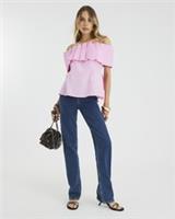 River Island Womens Bardot Top Pink Bow Sleeveless Pleated Elasticated Blouse - 6 Regular