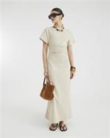 River Island Womens Midi Dress Beige Short Sleeve Drape Detail Side Crew Neck - XS Regular