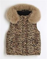 River Island Girls Padded Gilet Brown Leopard Faux Fur Hood Trim Outerwear Top - 11-12 Years Regular