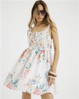 River Island Womens Mini Dress Cream Floral Beach Scoop Neck Sleeveless Tie - S Regular