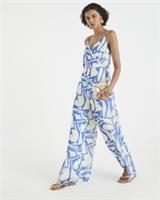 River Island Womens Jumpsuit Blue Sleeveless Printed Wide Leg V-Neck Outfit - 6 Regular