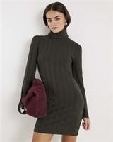 River Island Womens Mini Dress Green Long Sleeve Cosy Wide Ribbed High Neck - L Regular