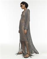 River Island Womens Cardigan RI Studio Metallic Grey Maxi Crochet Jumper Top - S Regular