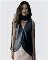 River Island Womens Top RI Studio Silver Cape Scarf Neck Flowy Sleeveless Blouse - 12 Regular