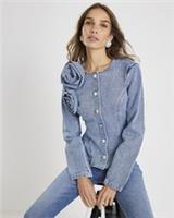 River Island Womens Denim Jacket Blue Corsage Peplum Crew Neck Outerwear Top - 10 Regular