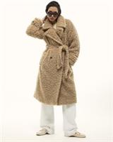 River Island Womens Coat Beige Borg Longline Belted Collared Outerwear Top - M Regular