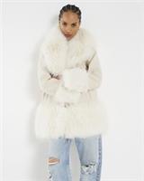 River Island Womens Coat Cream Faux Fur Swing Collar Front Pockets Outerwear Top - 6 Regular