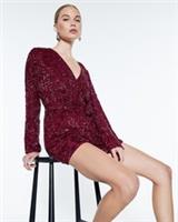 River Island Womens Playsuit Red Long Sleeve Sequin Belted V-Neck Outfit - 12 Regular