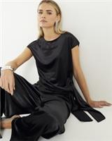 River Island Womens Top Petite Black Velvet Short Sleeve Tie Side Blouse - S Petites