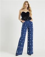 River Island Womens Straight Jeans Blue Embellished Relaxed Denim Pants Bottoms - 6 Regular Regular