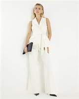 River Island Womens Waistcoat Jumpsuit Petite Cream Contrast Collared Outfit - 8 Petites