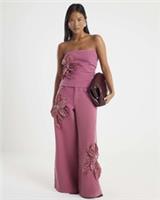 River Island Womens Wide Leg Jeans Petite Pink Low Rise Denim Pants Bottoms - 6 Extra Short Petites