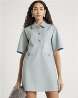 River Island Womens Shirt Dress Blue Faux Leather Pocket Detail Short Sleeve - 8 Regular