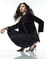 River Island Womens Trophy Jacket Black Velvet Scallop Trim Outerwear Top - 6 Regular