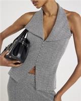 River Island Womens Top Grey Herringbone Sleeveless Halter Neck Collared Blouse - L Regular
