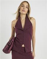 River Island Womens Top Red Pinstripe Halter Neck Sleeveless Collared Blouse - L Regular
