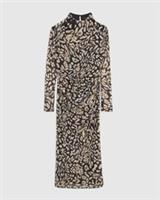 River Island Womens Midi Dress Petite Black Mesh Leopard Print Long Sleeve - L Petites