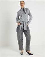 River Island Womens Jumper Grey Knitted Scarf Neck Sweater Knitted Pullover Top - S Regular