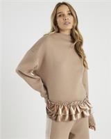 River Island Womens Sweatshirt Beige Long Sleeve Velvet Trim High Neck Top - XS Regular