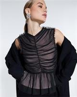 River Island Womens Top Black Mesh Contrast Ruched Body Sleeveless Blouse - S Regular