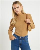 River Island Womens Top Petite Beige Long Sleeve Ruched Shoulder Blouse - L Petites