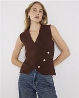 River Island Womens Waistcoat Brown Knitted Asymmetric Sleeveless V-Neck Top - L Regular