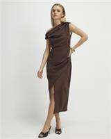 River Island Womens Midi Dress Petite Brown Faux Suede Drape Sleeveless - XS Petites