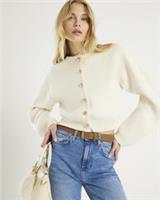 River Island Womens Cardigan Cream Knitted Structured Sleeve Jumper Top - L Regular