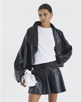 River Island Womens Mini Skirt Black Faux Leather Ruched Zip Fastening Bottom - 6 Regular