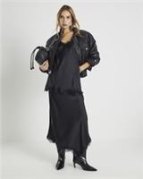 River Island Womens Midi Skirt Black Satin Lace Trim Elasticated Waist Bottom - 6 Regular