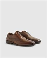 River Island Mens Brogue Shoes Brown Leather Fabric Lace Up Heeled Round Toe