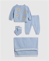 River Island Baby Boys Bear Jumper & Blanket Set Blue 4 Piece Buttoned Back