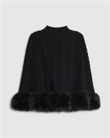 River Island Girls Cape Black Knitted Fur Trim Cover Up Casual Outerwear Top