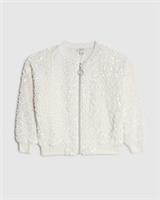 River Island Mini Girls Bomber Jacket White Sequin Zip Crew Neck Outerwear Top