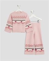 River Island Mini Girls Jumper & Bottoms Set Fairisle 2 Piece Long Sleeve