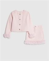River Island Girls Sweatshirt & Skirt Pink Feather Trim Set 2 Piece Crew Neck